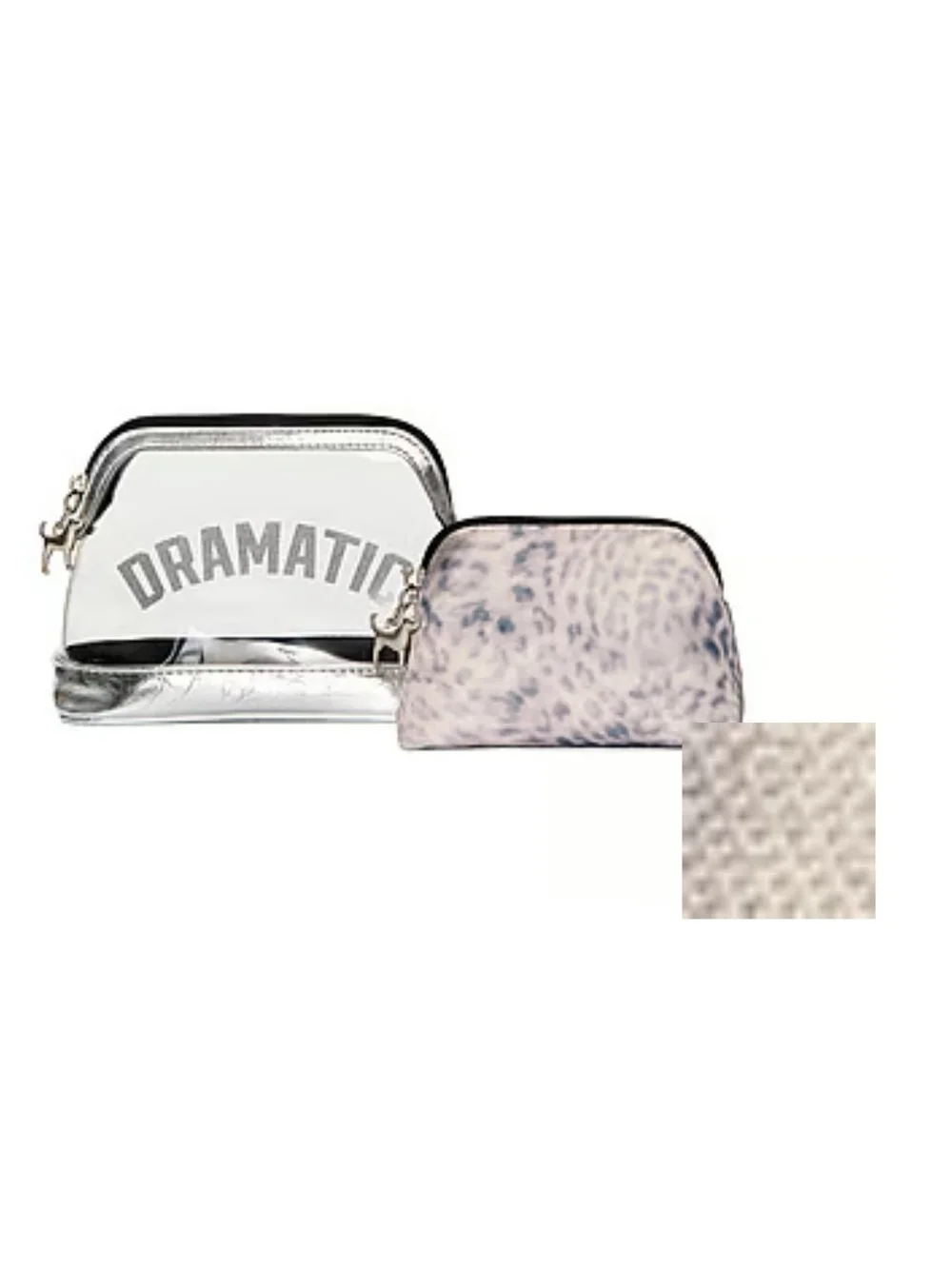 Dramatic Silver and Leopard Print Cosmetic Pouch Set